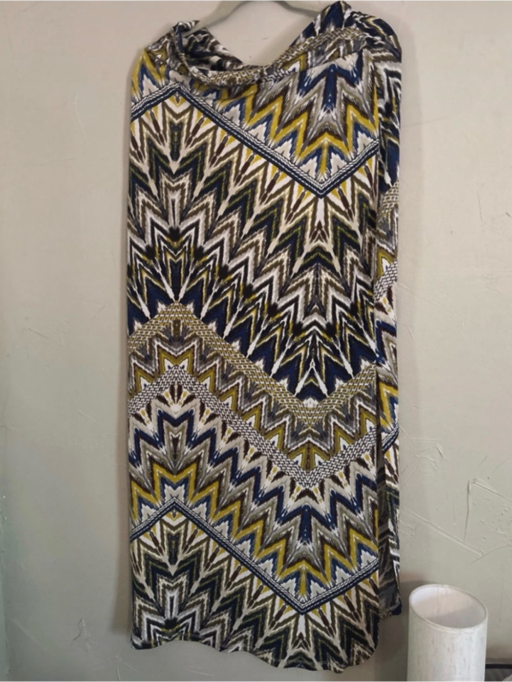 Chevron-Print Maxi Skirt in Navy, Olive & White